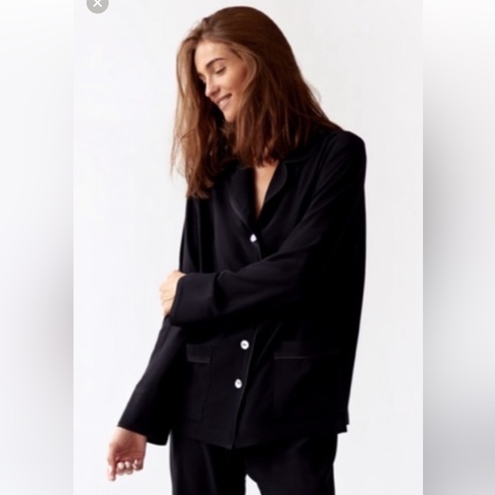 Sleeper Black Button Down Pajama Top large